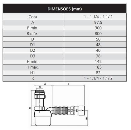 Imagem de Sifão Sanfonado Universal Tigre Ajustável Copo Flexível P/ Ralo, Pia, Tanque e Lavatório