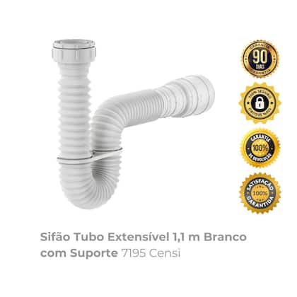 Imagem de Sifão Tubo Extensível 1,1 m Branco com Suporte 7195 Censi