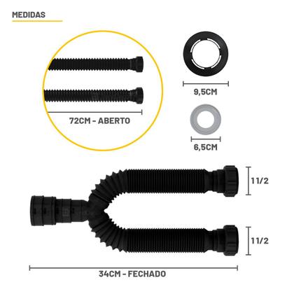 Imagem de Sifão Tubo Extensivo Duplo Blukit Universal C/ Canopla 70cm