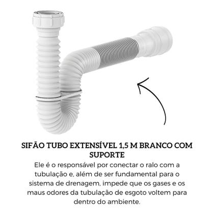 Imagem de Sifão Tubo Universal Extensível 1,5 M Branco Com Suporte