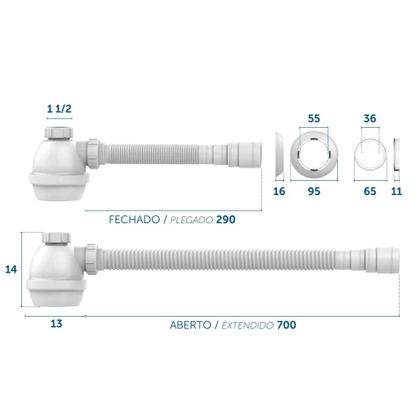 Imagem de Sifão Universal Copo Cozinha / Tanque PVC Cromado