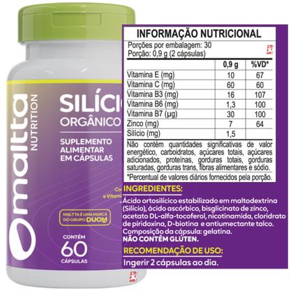 Imagem de Silicio organico + biotina + vitaminas c e b3 b6 + zinco 60 cápsulas - maltta nutrition