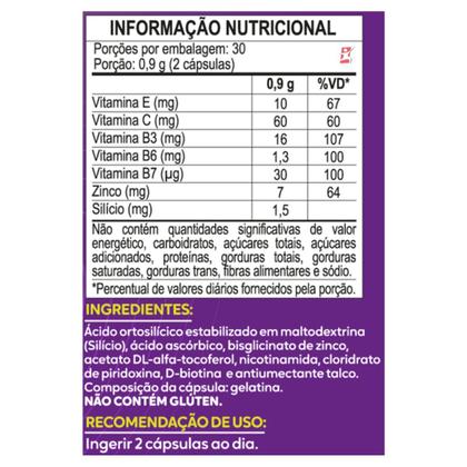 Imagem de Silicio organico + biotina + vitaminas c e b3 b6 + zinco 60 cápsulas - maltta nutrition