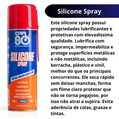 Imagem de Silicone Spray Lubrificante Car80 Protege Renova e da Brilho
