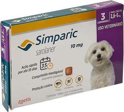 Imagem de Simparic Antipulgas E Carrapatos Cães 2,6 A 5kg c/3 Comprimidos