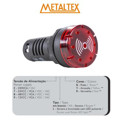 Imagem de Sinaleiro Sonoro 22mm Led 24Vca/CC Vermelho - Metaltex