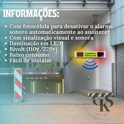 Imagem de Sinalizador de Garagem BRANCO em LED BIVOLT Entrada e Saída de Veículos Com Alerta BIP Sonoro e Visual com FOTOCELULA - GKS