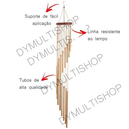Imagem de Sino dos Ventos Mensageiro 18 Tubos Dourados 89,5cm Presente