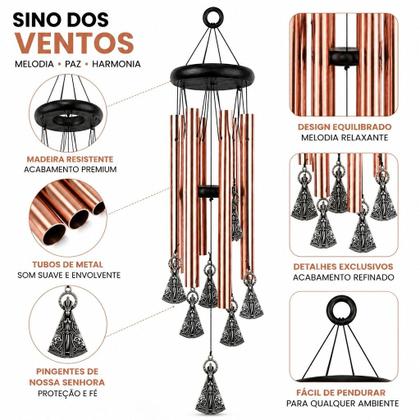 Imagem de Sino Dos Ventos Nossa Senhora Aparecida Decorativo Metal Melodia Relaxante Para Jardim