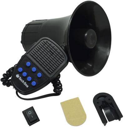 Imagem de Sirene 12V Tech One 7 Tons Microfone Megafone Buzina Policia Militar Tipo Rontan Bombeiro Carro Moto