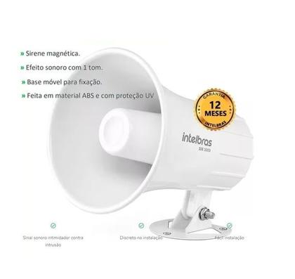 Imagem de Sirene 9v a 15v Para Alarme Cerca Elétrica Sistemas de Segurança Externa Branca Intelbras 120DB Sir 3000