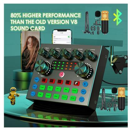 Imagem de Sistema de Audio Podcast Live V8S Cast Webcast Com 2 Microfones Condensador 
