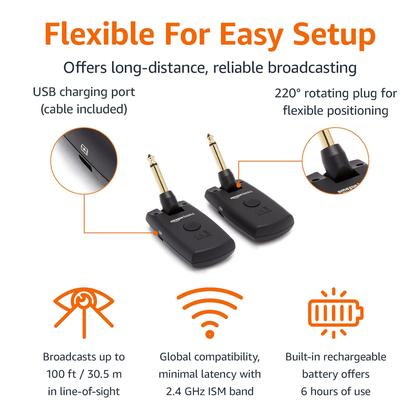 Imagem de Sistema de guitarra sem fio Amazon Basics Transmissor/Receptor