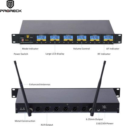 Imagem de Sistema de microfone sem fio PRORECK MX66 UHF de 6 canais com 6 microfones