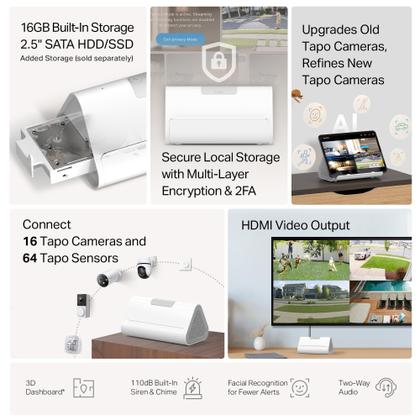 Sistema de segurança Tapo H500 Smart Hub 16GB de armazenamento
