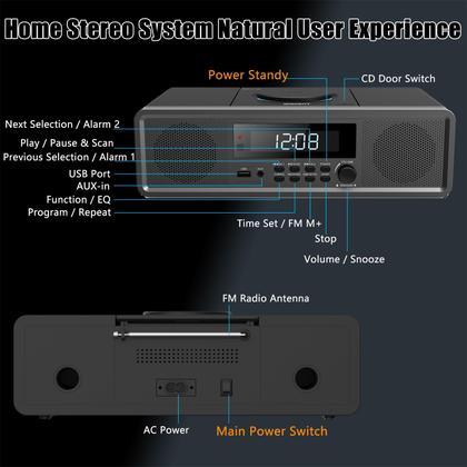 Imagem de Sistema de Som Estéreo WISCENT 20W RMS - Leitor de CD Compacto