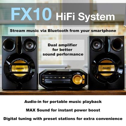 Imagem de Sistema estéreo Bluetooth PHILIPS FX10 para uso doméstico CD/MP3/USB de 230 W