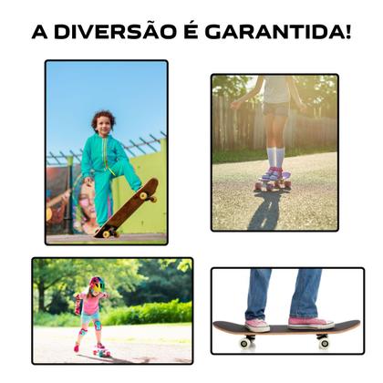 Imagem de Skate Infantil Com Kit Acessórios de Proteção Joelheira Cotoveleira Capacete Criança