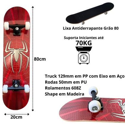 Imagem de Skate Iniciante Spider Aranha Com Kit Proteção Completo