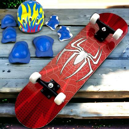 Imagem de Skate Iniciante Spider Aranha Com Kit Proteção Completo