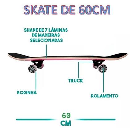 Imagem de Skate Madeira Infantil Completo Radical Com Lixa 60cm