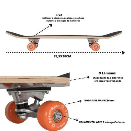 Imagem de Skate Montado Semi Profissional Skatetboard Spin ABEC 9