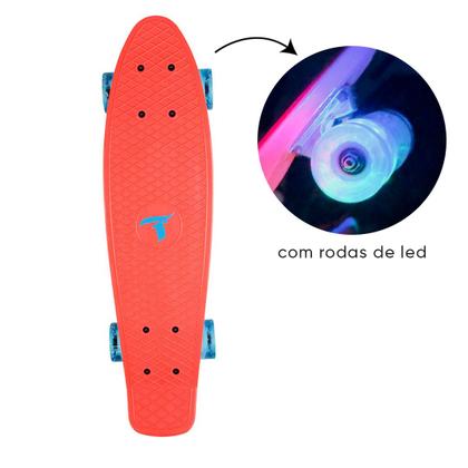 Imagem de Skate Traxart Mini Cruiser Laranja Com Rodas de Led 59 mm
