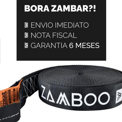 Imagem de Slackline Zamboo ActionLine 20m Preto Com Catraca Reforçada BackUp Protetores Desenvolve Coordenação Equilíbrio