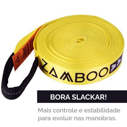Imagem de Slackline Zamboo Kit ActionLine 20m Amarelo Com Catraca Reforçada Suporta 3 Ton Desenvolve Equilíbrio Coordenação