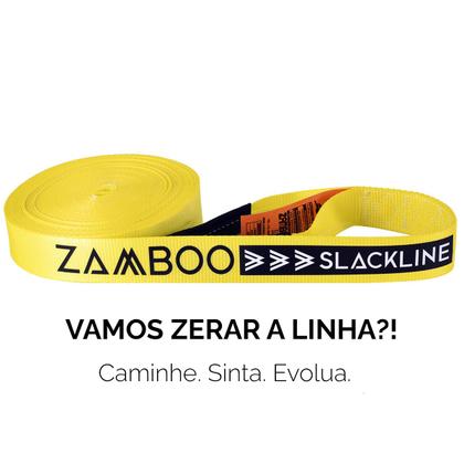 Imagem de Slackline Zamboo Kit ActionLine 20m Amarelo Com Catraca Reforçada Suporta 3 Ton Desenvolve Equilíbrio Coordenação