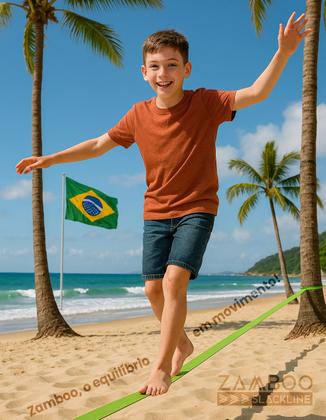 Imagem de Slackline Zamboo Kit ActionLine 20m Amarelo Com Catraca Reforçada Suporta 3 Ton Desenvolve Equilíbrio Coordenação