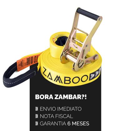 Imagem de Slackline Zamboo Kit ActionLine 20m Amarelo Com Catraca Reforçada Suporta 3 Ton Desenvolve Equilíbrio Coordenação