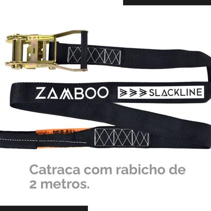 Imagem de Slackline Zamboo Kit StartLine 15m Preto Com Catraca Reforçada Suporta 3 Ton Desenvolve Equilíbrio Coordenação