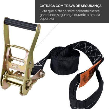 Imagem de Slackline Zamboo Kit StartLine 15m Preto Com Catraca Reforçada Suporta 3 Ton Desenvolve Equilíbrio Coordenação