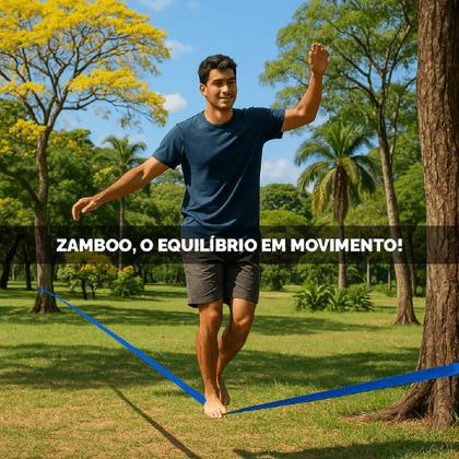 Imagem de Slackline Zamboo Kit StartLine 15m Preto Com Catraca Reforçada Suporta 3 Ton Desenvolve Equilíbrio Coordenação