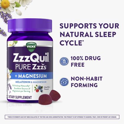Imagem de Sleep Aid Vicks ZzzQuil Pure Zzzs+ Magnesium 60 Gomas