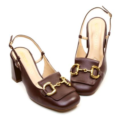 Imagem de Slingback Couro Marrom Salto Bloco Cecconello 2387002-18