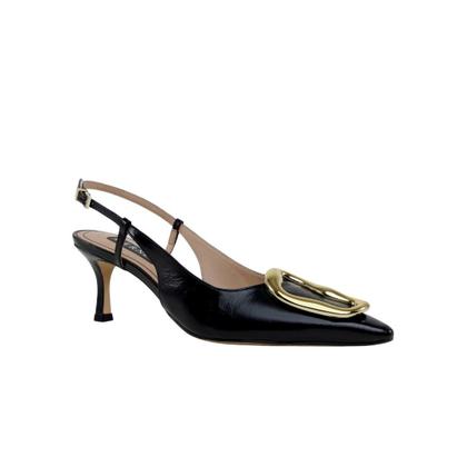 Imagem de Slingback Preto Couro Werner Salto Médio Fino 6,5cm
