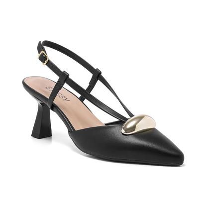 Imagem de Slingback Scarpin Feminino Sapato Salto Baixo Taça 6cm Lesma Elegante