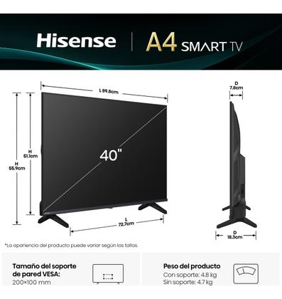 Smart Tv 40 Hisense 40a4nv Full Hd Dled Dts Virtualx Vidaa - TV 4K
