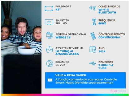 Imagem de Smart TV 43" Full HD LCD LG 43LR6700PSA AI Processor Wi-Fi e Bluetooth 2 HDMI 1 USB