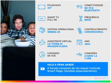 Imagem de Smart TV 43" Full HD LCD LG 43LR6700PSA AI Processor Wi-Fi e Bluetooth 2 HDMI 1 USB