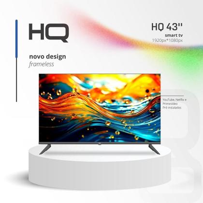 Smart TV 43" HQ Full HD HDR tela sem bordas Android 11 design Slim Processador Quad Core Espelhamento de tela HQSTV43N Imagem de Smart TV 43" HQ Full HD HDR tela sem bordas Android 11 design Slim Processador Quad Core Espelhamento de tela HQSTV43N