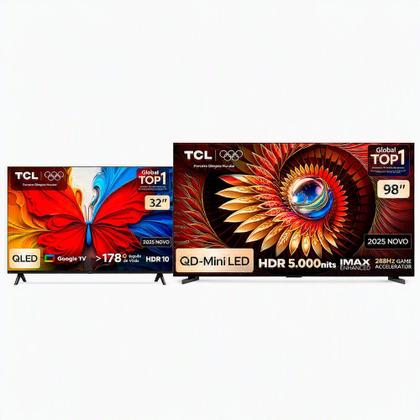 Imagem de Smart TV 4K TCL Premium QD-Mini LED 98” + Smart TV TCL QLED Full HD 32" com Google TV e Wi-Fi