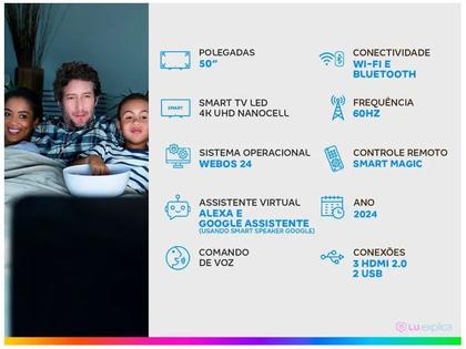 Imagem de Smart TV 50 4K LCD LED NanoCell LG 50NANO80TSA WebOS 24 Processador a5 Ger7 WiFi e Bluetooth com Alexa 3 HDMI 2 USB