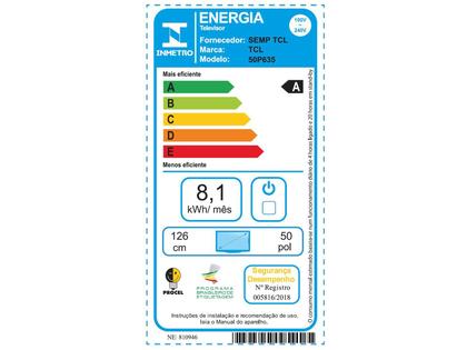 Imagem de Smart TV 50” 4K LED TCL 50P635 VA Wi-Fi Bluetooth HDR Google Assistente 3 HDMI 1 USB