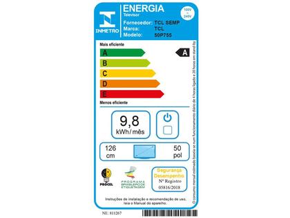 Imagem de Smart TV 50" 4K UHD LED TCL 50P755 Wi-Fi Bluetooth 3 HDMI 1 USB