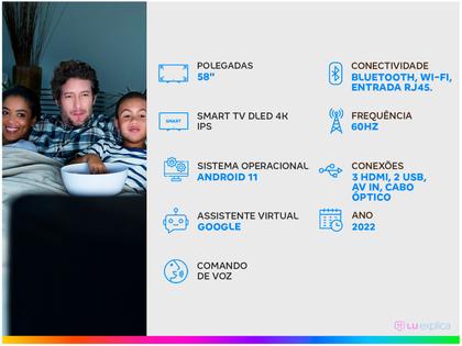 Imagem de Smart TV 58” 4K DLED Rig Vizzion BR58GUA IPS