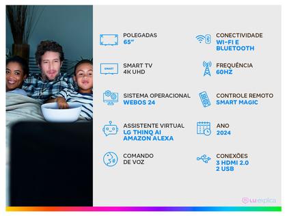 Imagem de Smart TV 65" 4K LG Ultra HD 65UT8050 com Processador a5 Ger7 AI Alexa/Chromecast integrado Otimizador de Jogos webOS 24 e Controle Smart Magic