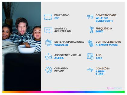 Imagem de Smart TV 65" LG 4K Ultra HD QNED 65QNED82ASG webOS 25 α7 AI Processor Alexa 3 HDMI